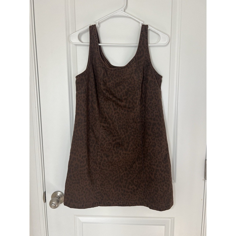 GAP Leopard Print Denim Scoopneck Mini Dress Women's Size Small